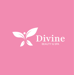 Before: A pink logo for divine beauty & spa with a white butterfly like icon