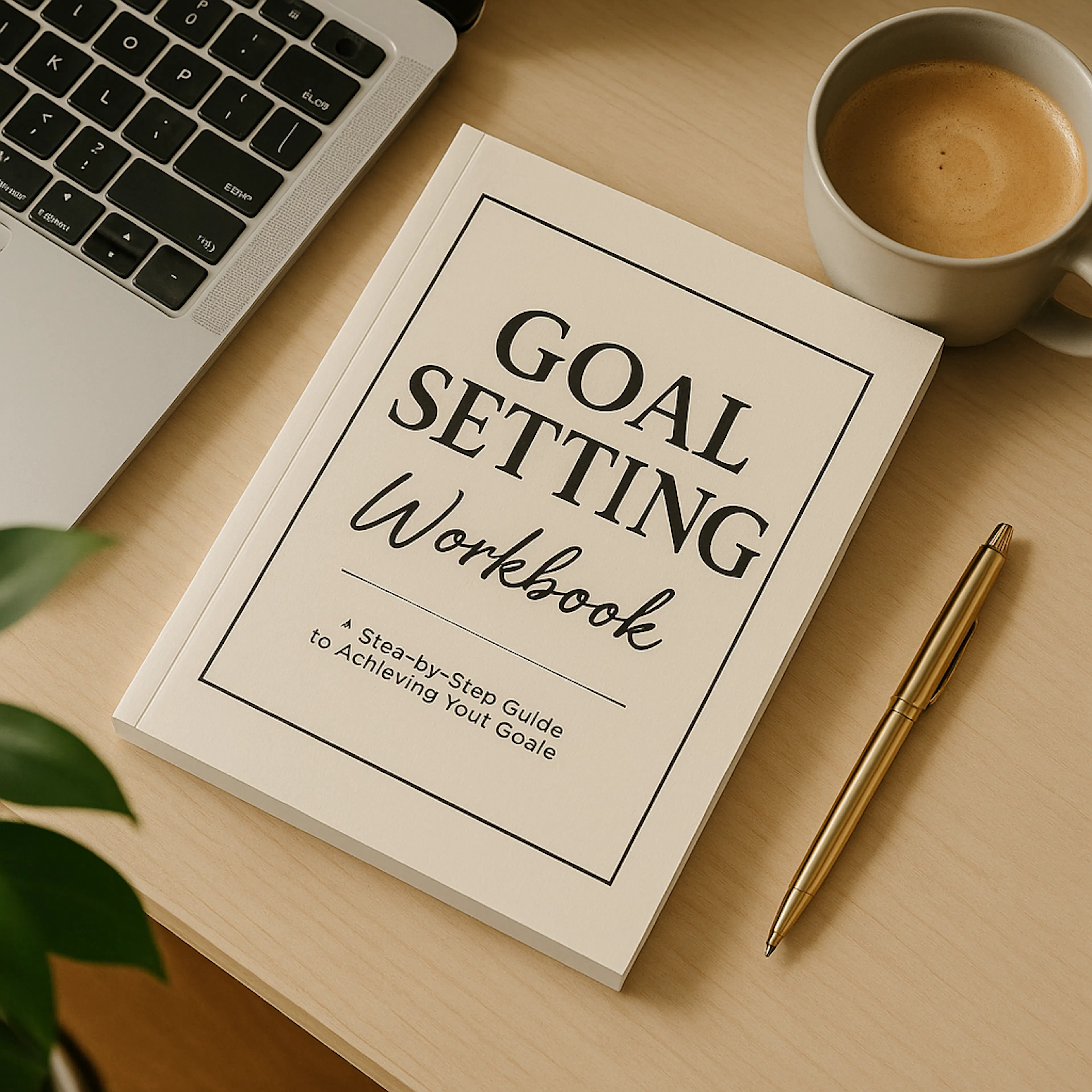workbook styled on a bright, minimal desk setup with soft shadows and elegant props