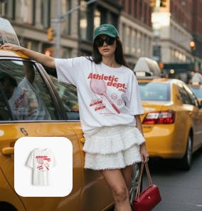 A model wearing the tshirts in the picture