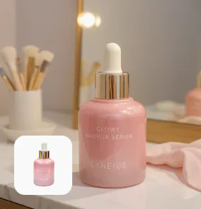 A Lifestyle shot of a cosmetic bottle in a makeup shelf