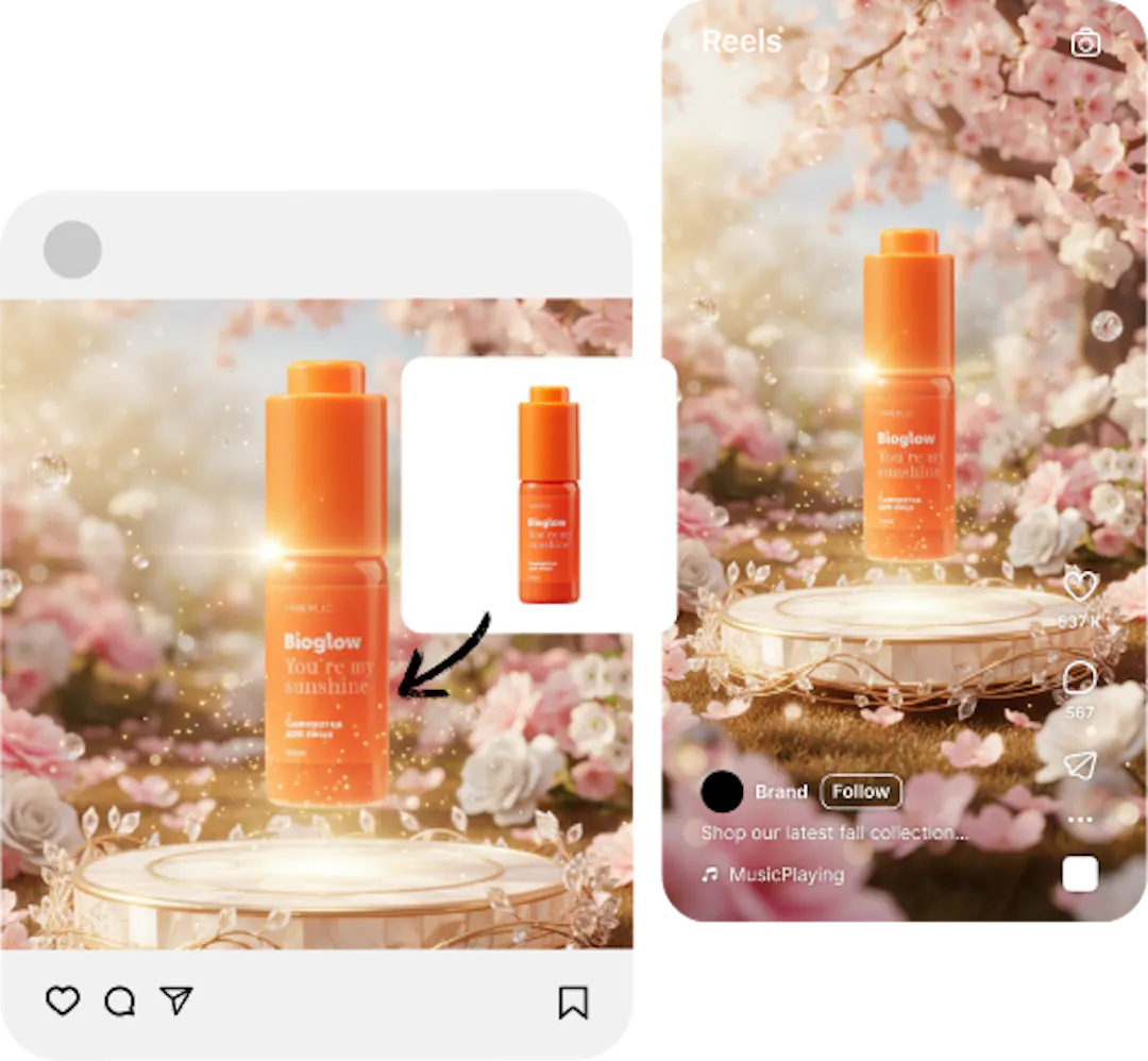 A cosmetic bottle transformed into amazing social media posts