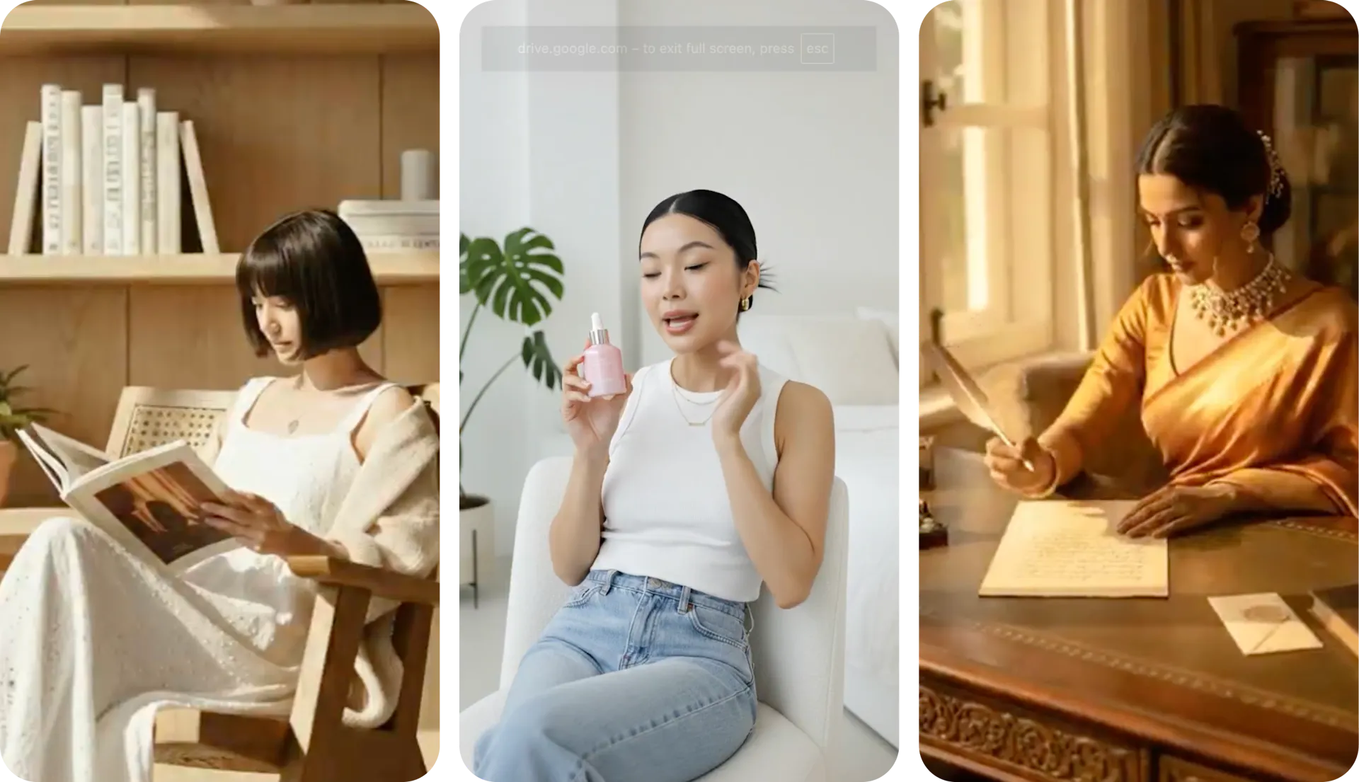 3 different screenshots from product videos generated using blend