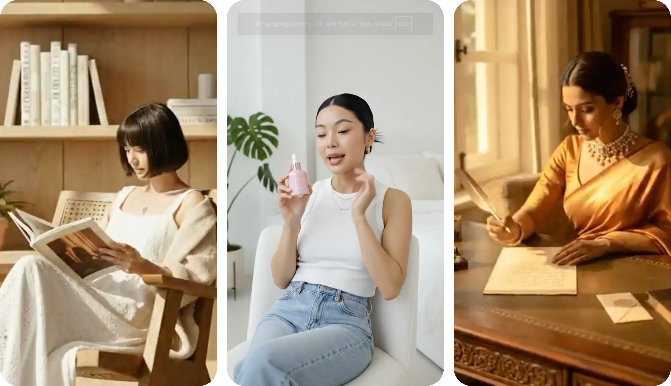 3 different screenshots from product videos generated using blend