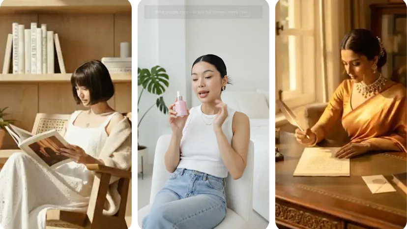 3 different screenshots from product videos generated using blend