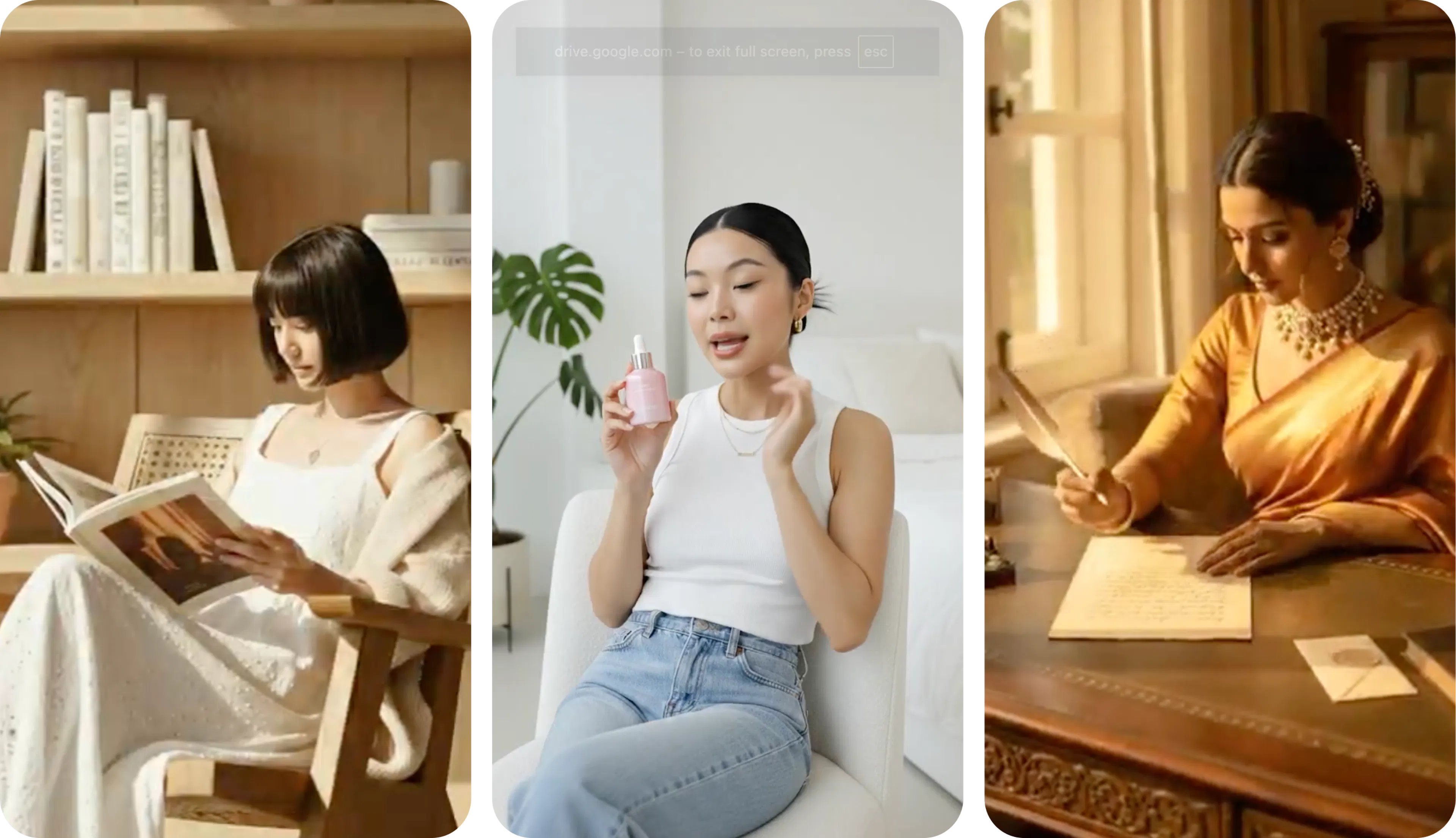 3 different screenshots from product videos generated using blend