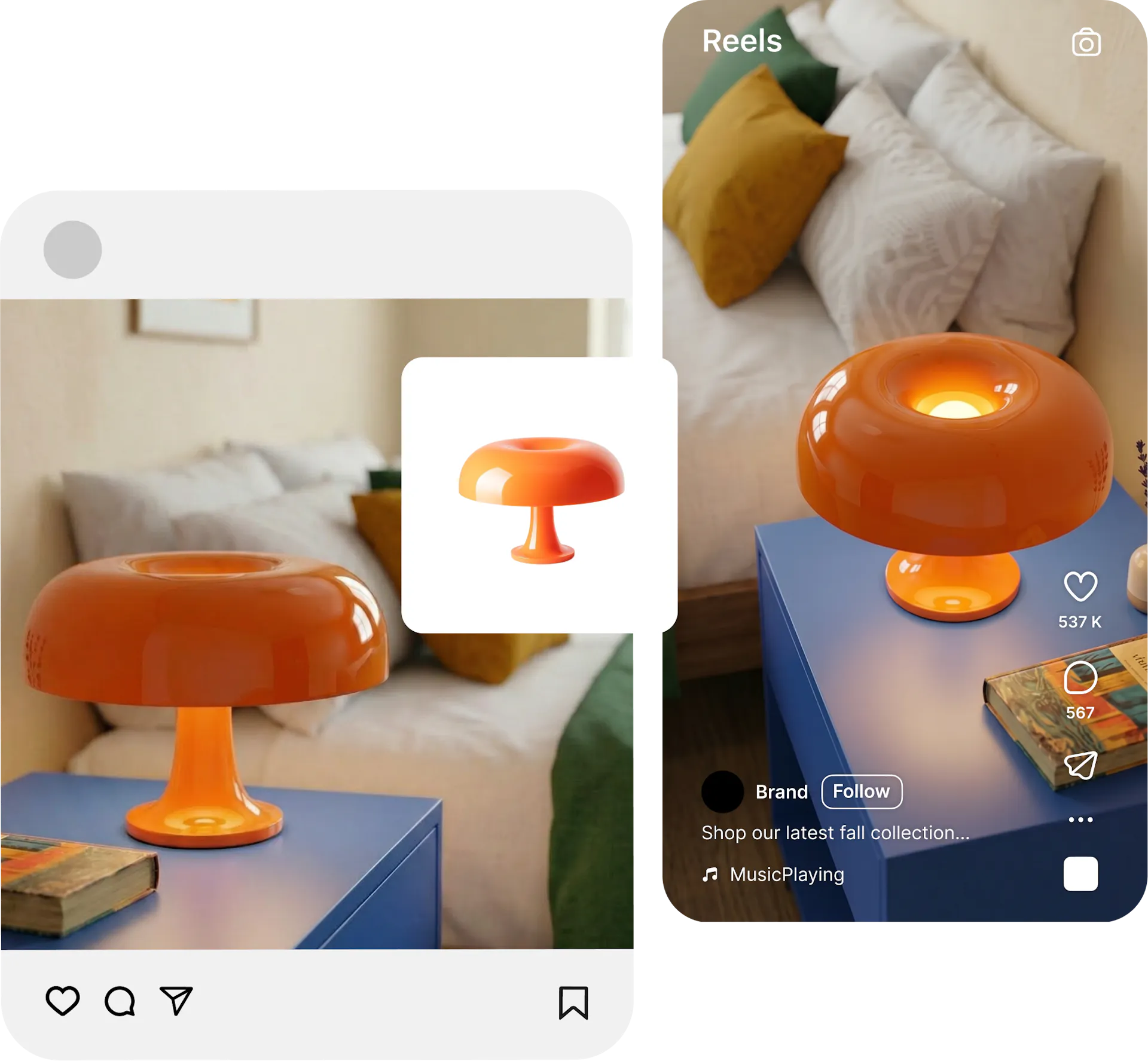 Different creatives for a table lamp made with Blend app posted on social media