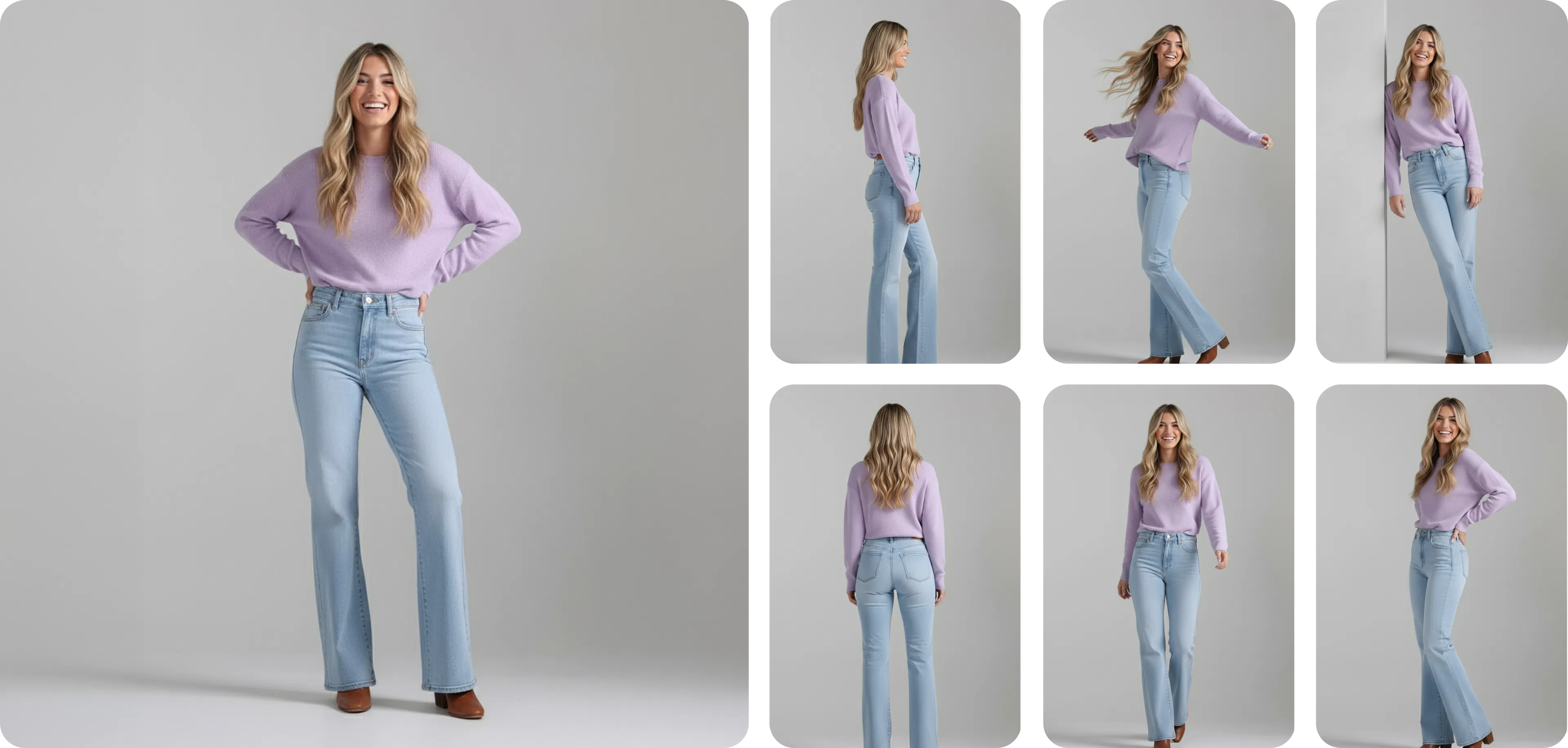 One model photo converted into a variety of different poses