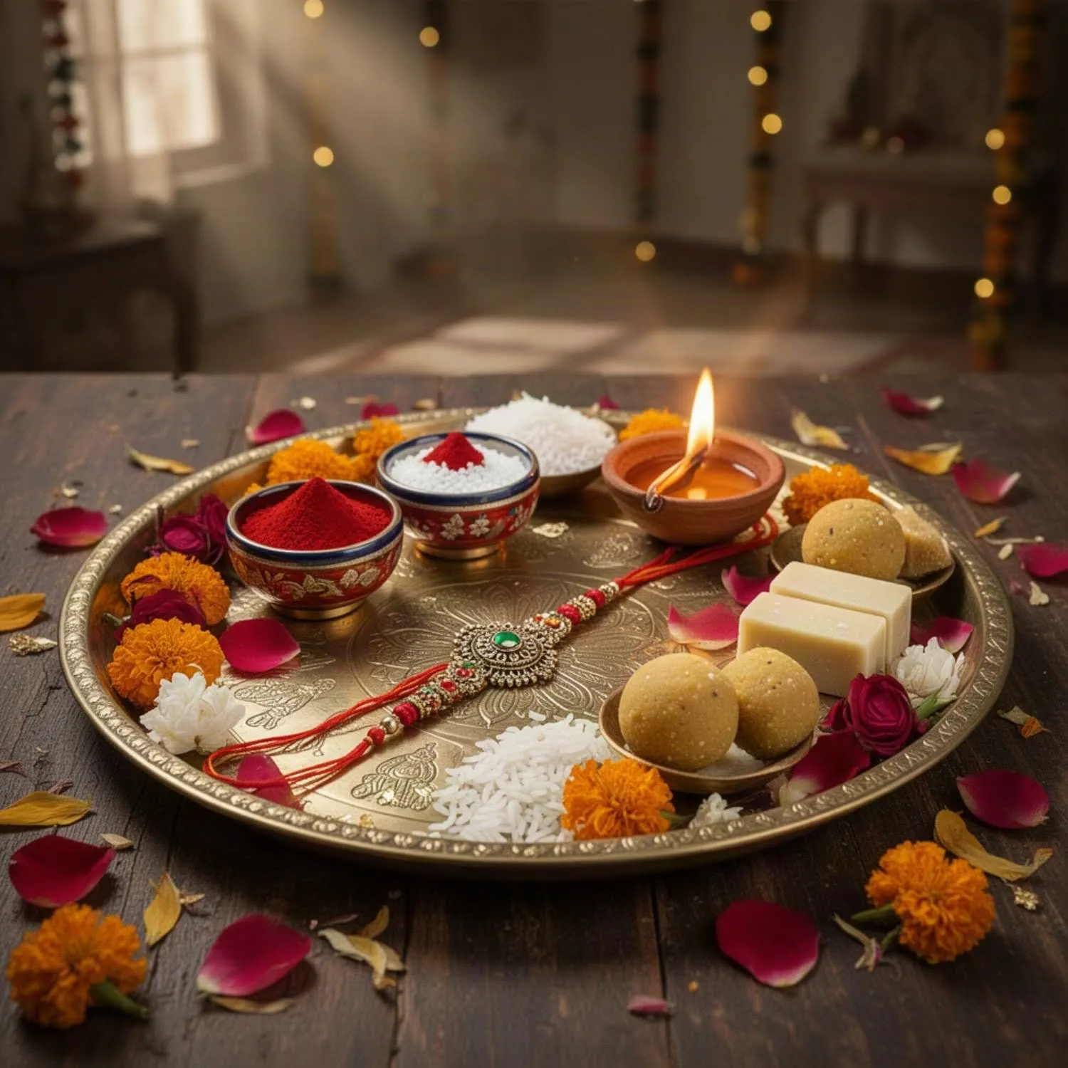 Rakhi Thali and Tilak Close-Up