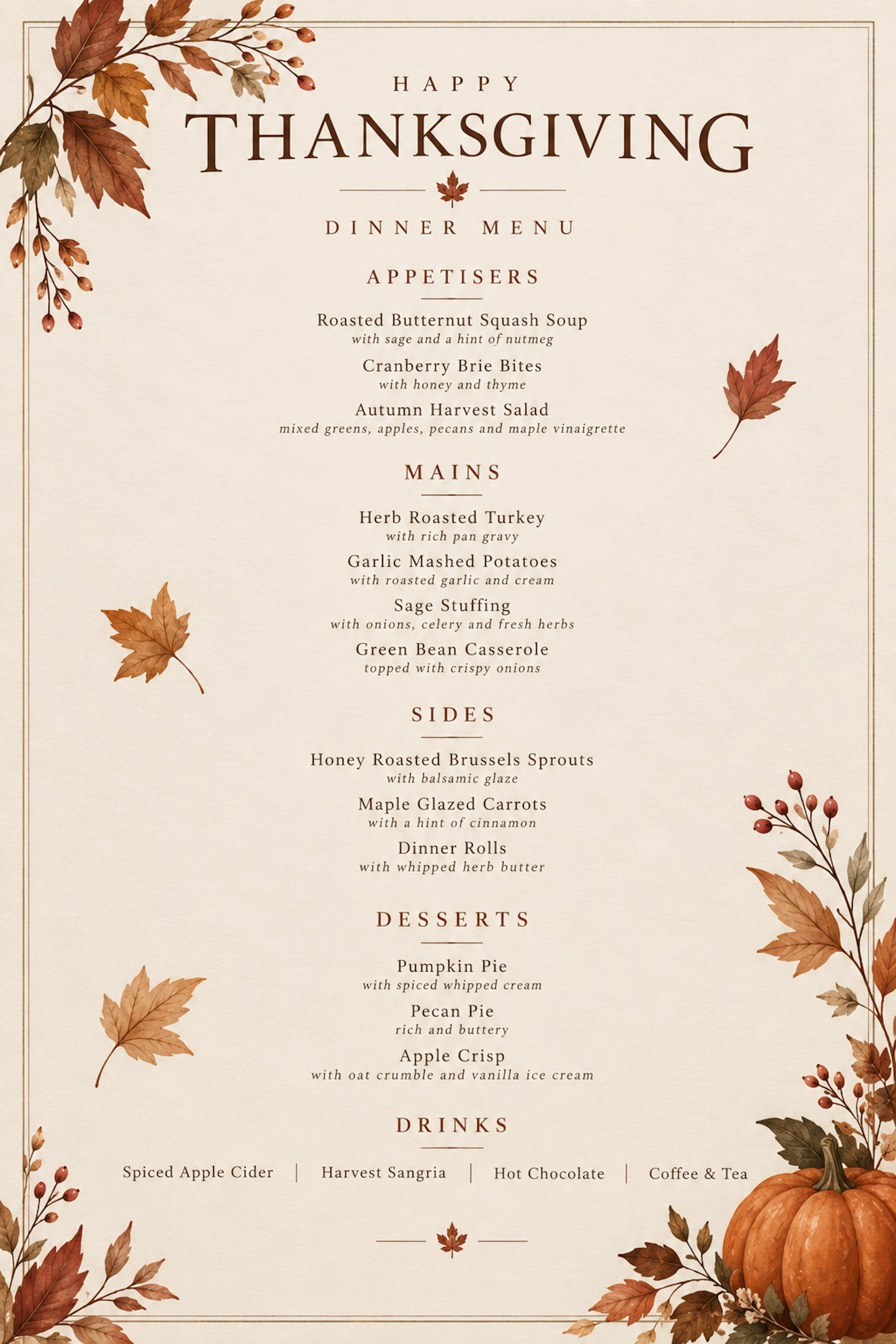 thanksgiving menu template