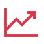 Red icon of a rising line graph with an upward arrow, symbolizing analytics, growth, or performance tracking.
