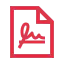 Red icon of a document with a stylized signature, representing approval, consent, or signed paperwork.