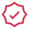 Icon of a badge with a checkmark in the middle