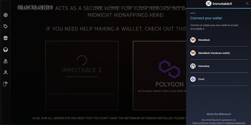 BLOCKLORDS wallet selection