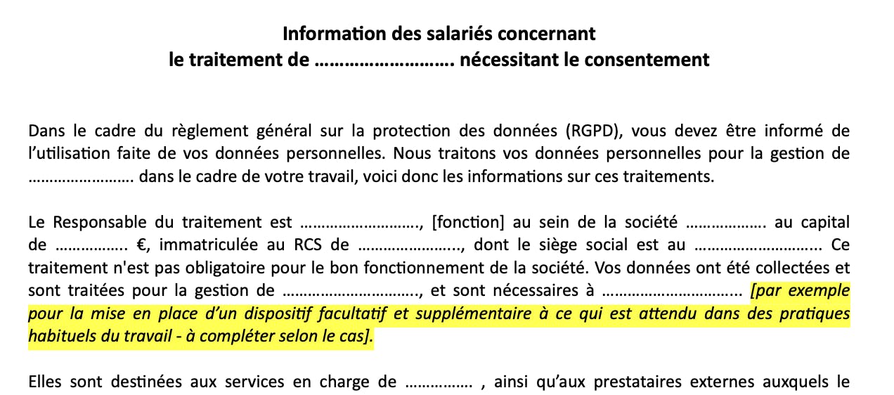 Formulaire consentement RGPD salarié