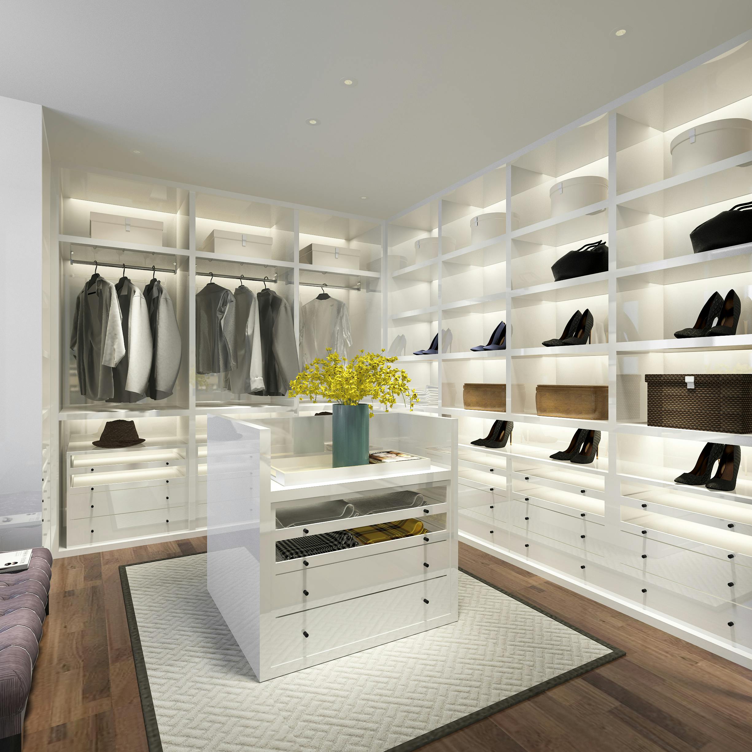 Un vestidor iluminado facilita la organización de los objetos