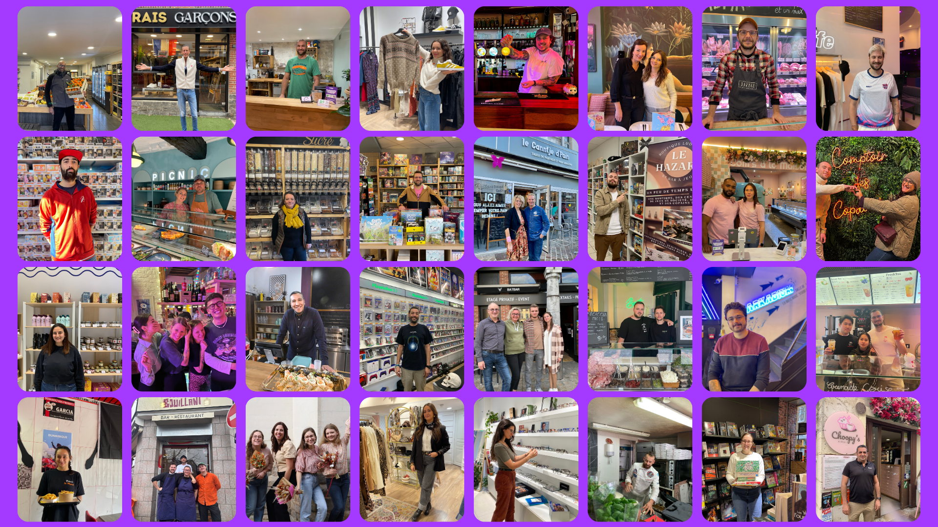 Nombreuses photos de commerçants sur un portfolio