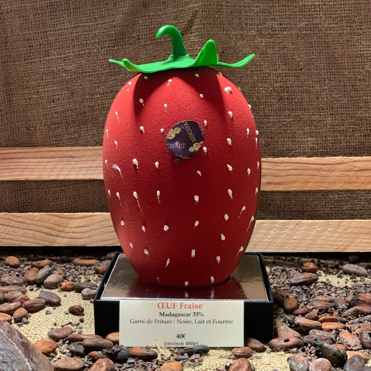Fraise rouge et verte en chocolat