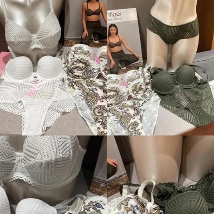 Présentation de lingerie sur table et sur mannequin