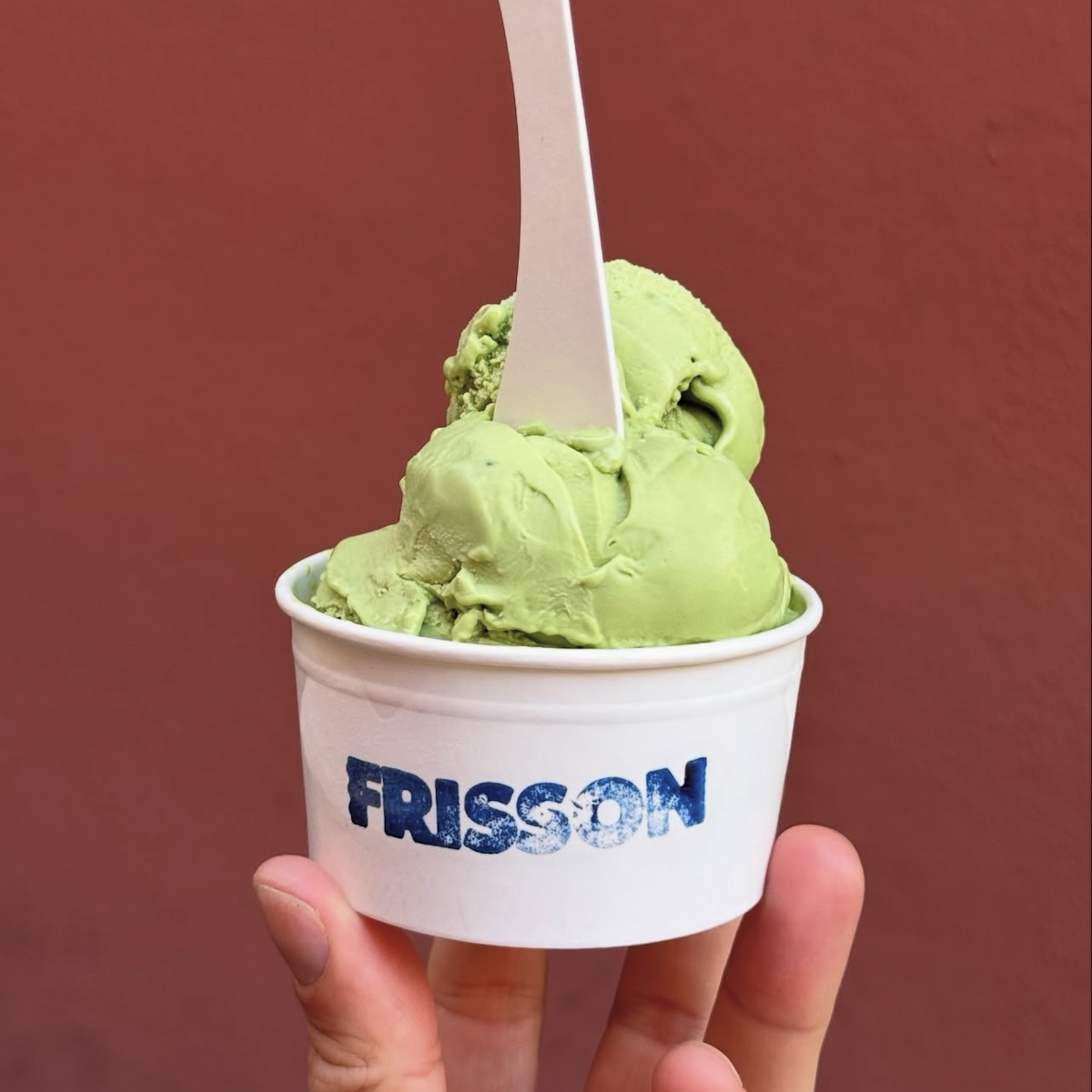 Main tenant un pot de glace