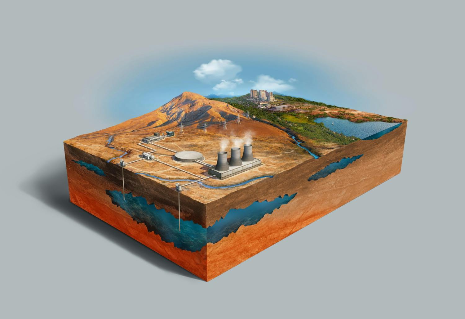 desenho de geração de energia geotérmica