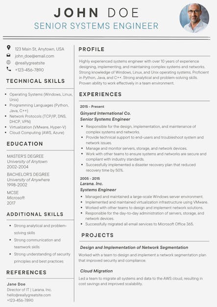 systems engineer resume example