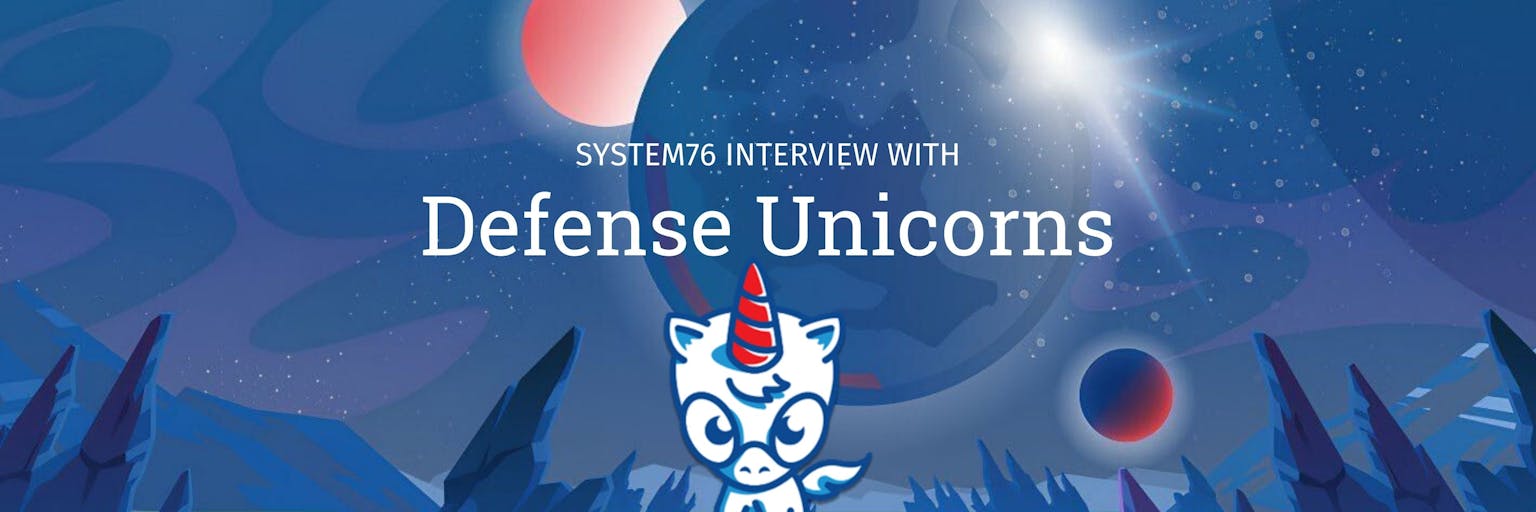 image of defense unicorns unicorn logo with text that reads System76 interview with defense unicorns