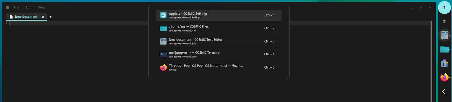 Holding Super+Tab has opened a list of open applications, in a similar style to the Launcher tool.