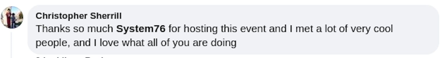 screenshot of social post from one of attendees saying thanks for hosting the event