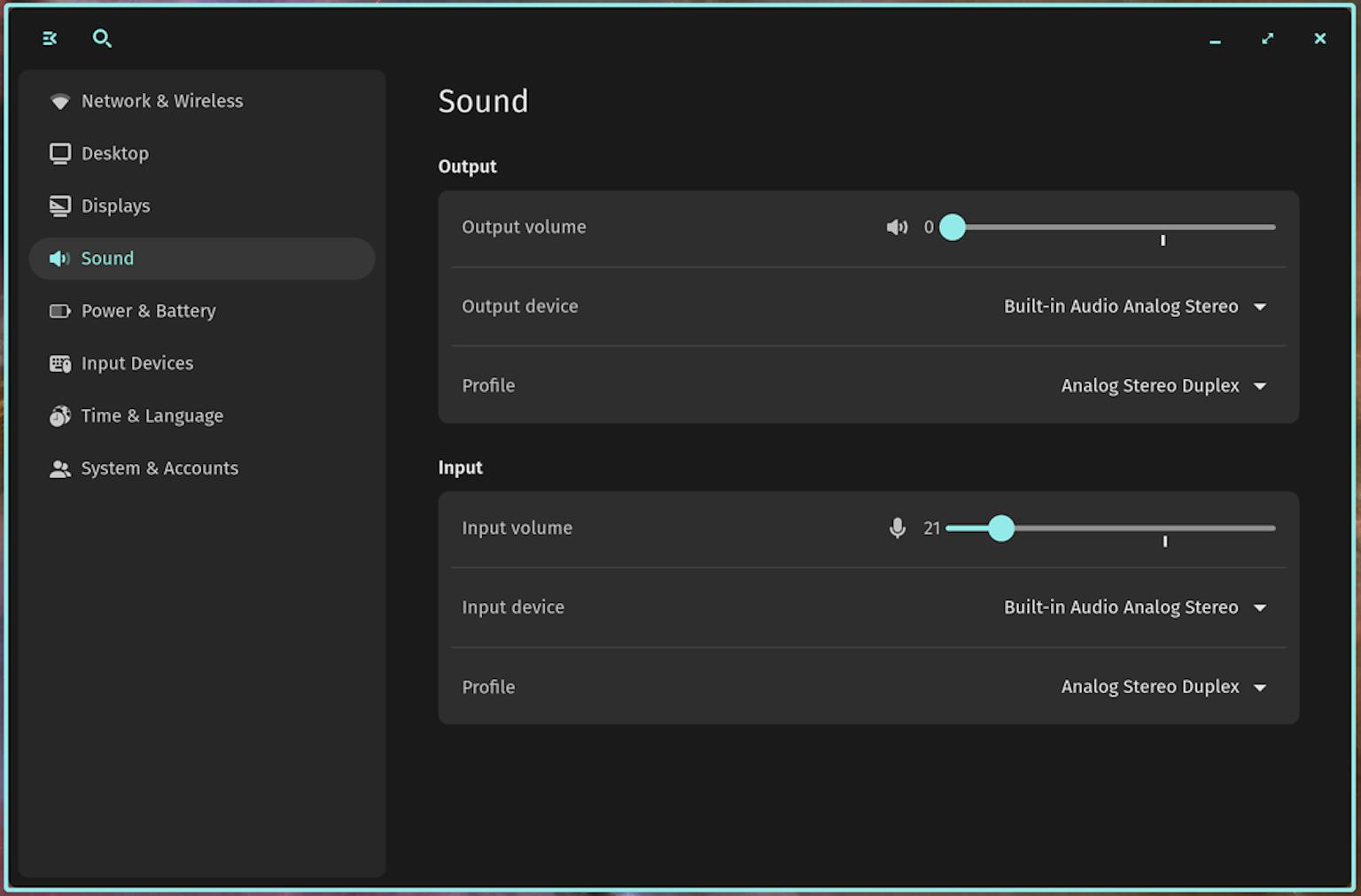 COSMIC Sound Settings Panel