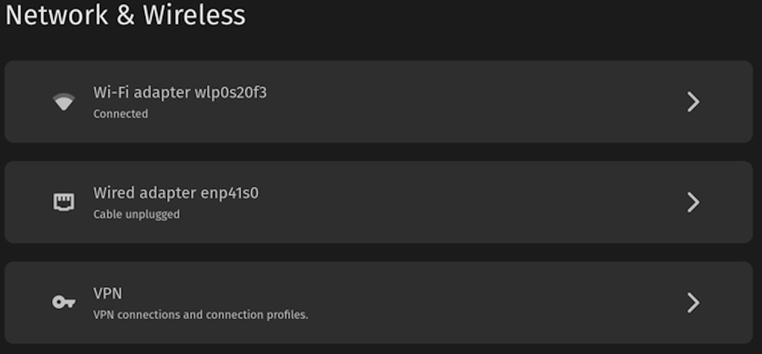 Alpha 2 COSMIC Network & Wireless Settings Panel