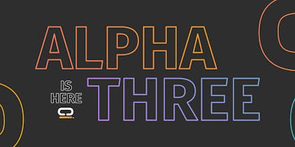 "Alpha 3 is here!" header image written like a futuristic neon sign