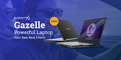 Gazelle powerful laptop: Your new best friend blog header. In the background, a user is driving around with his best Gazelle friend. They're both wearing shades.
