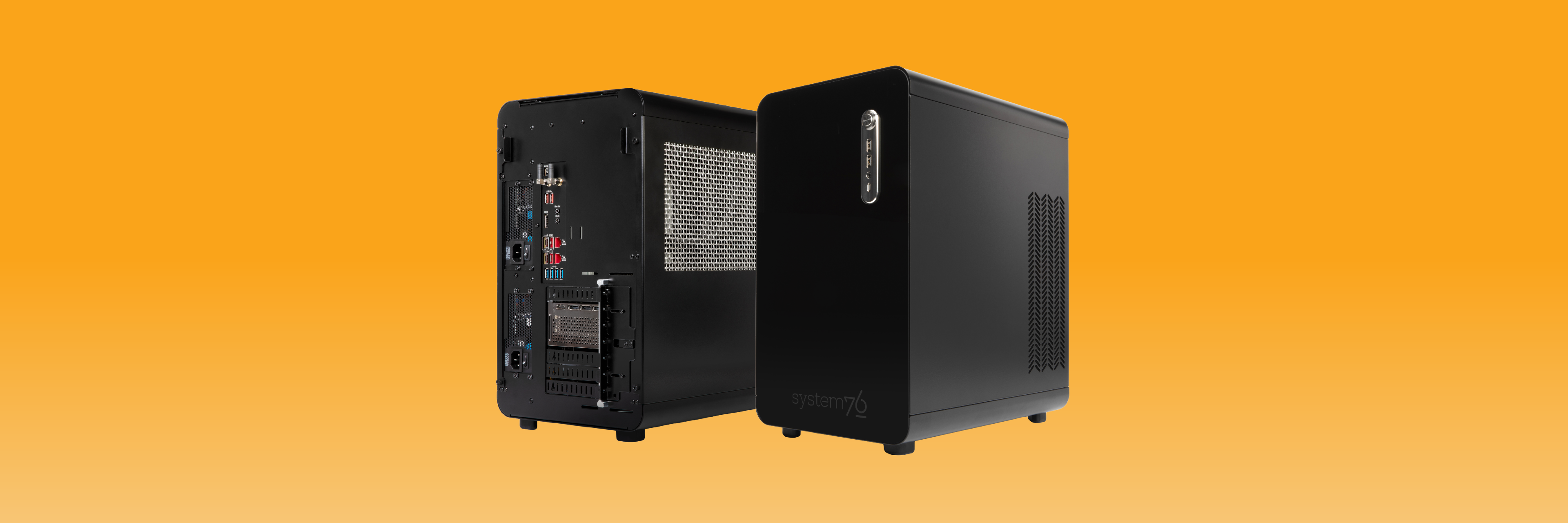 Thelio Desktop show the back and front of the linux computer