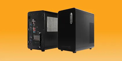 Thelio Desktop show the back and front of the linux computer