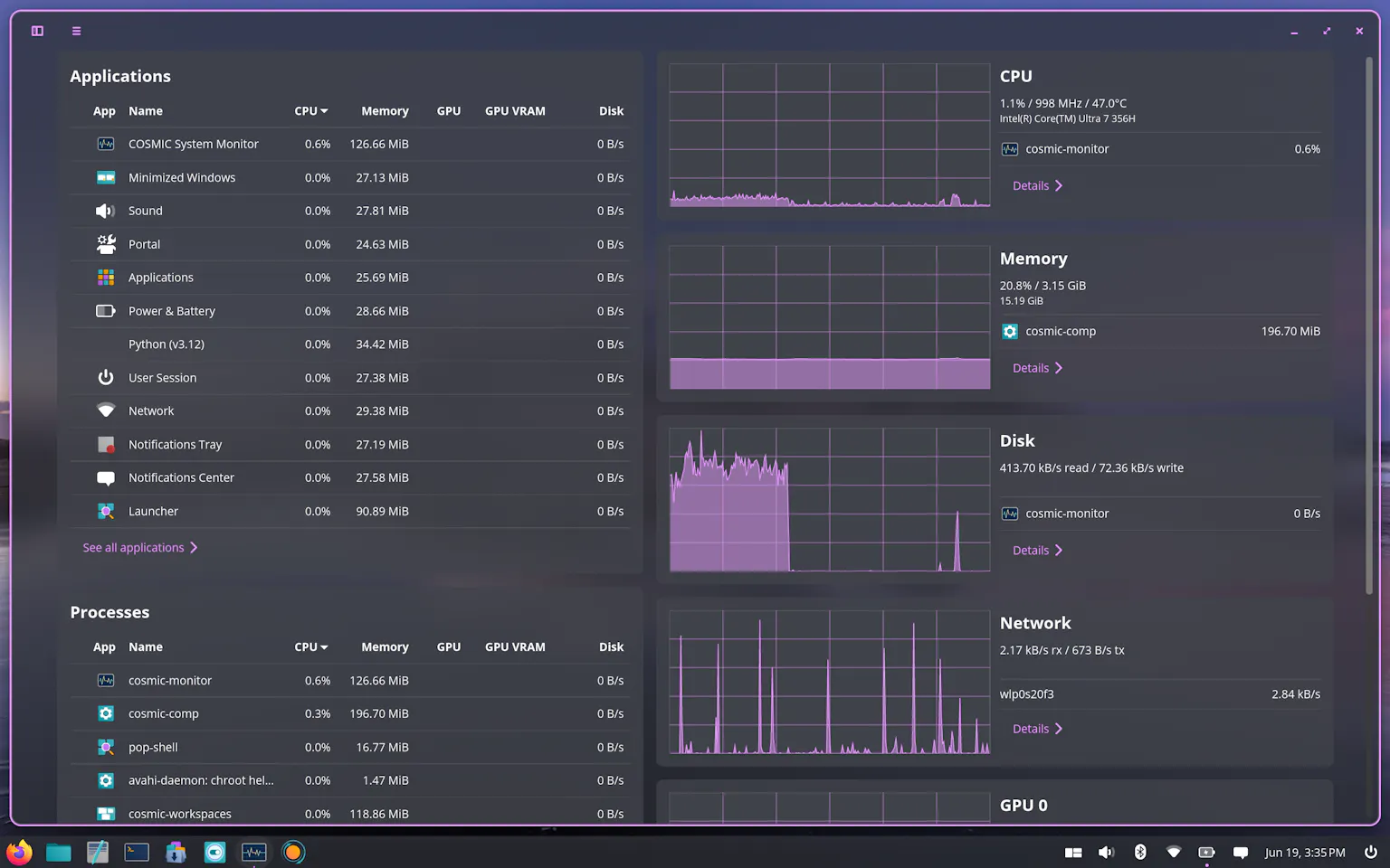 Screenshots shown with COSMIC Frosted Glass (coming soon!)