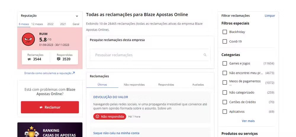 Blaze na Reclame Aqui