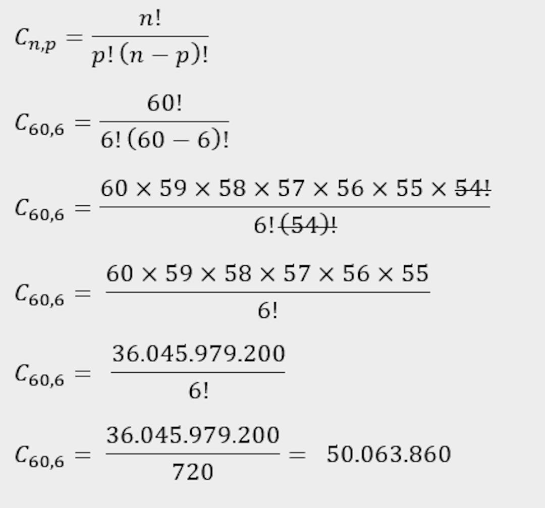 Probability formula for Mega-Sena