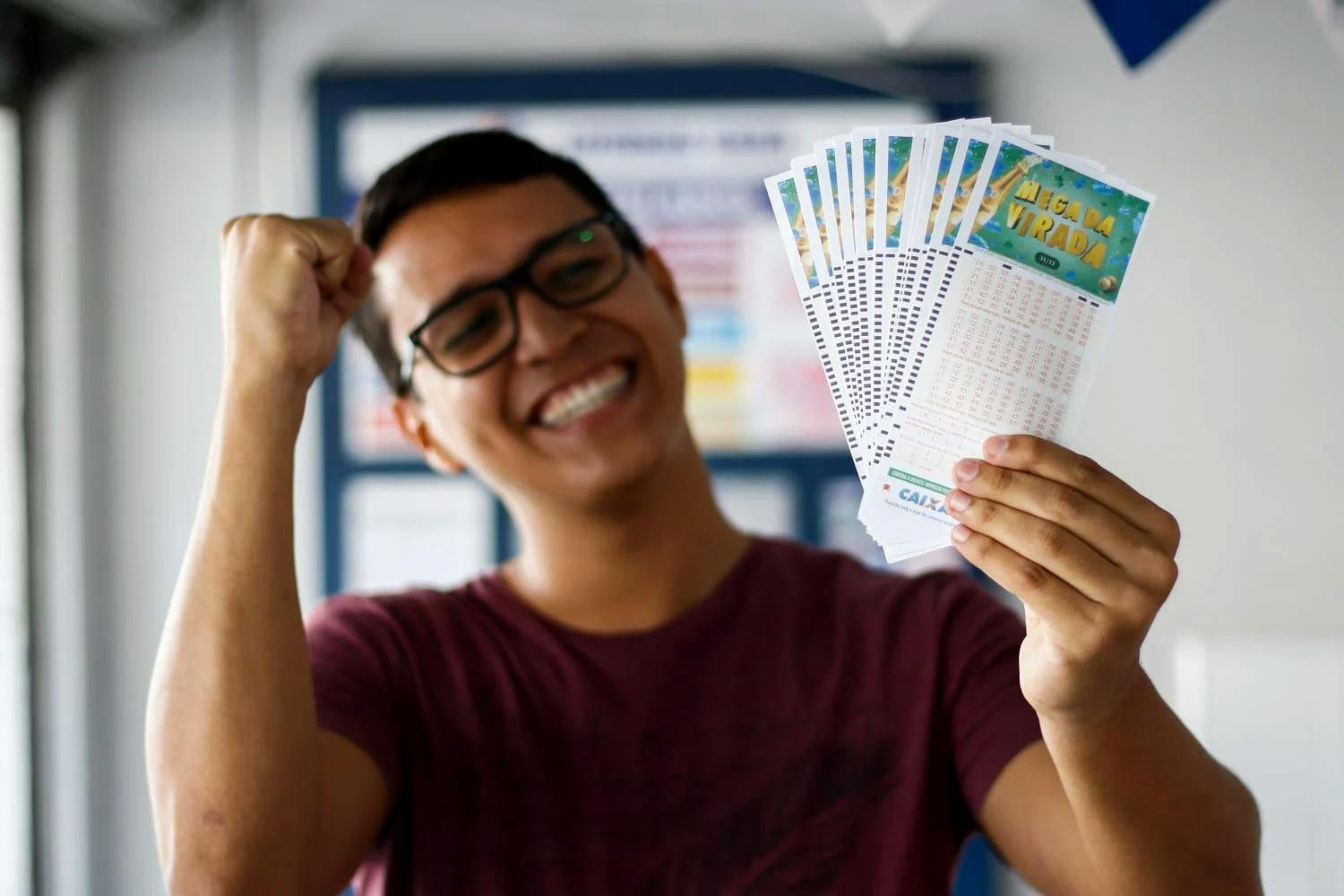 Man with lottery tickets