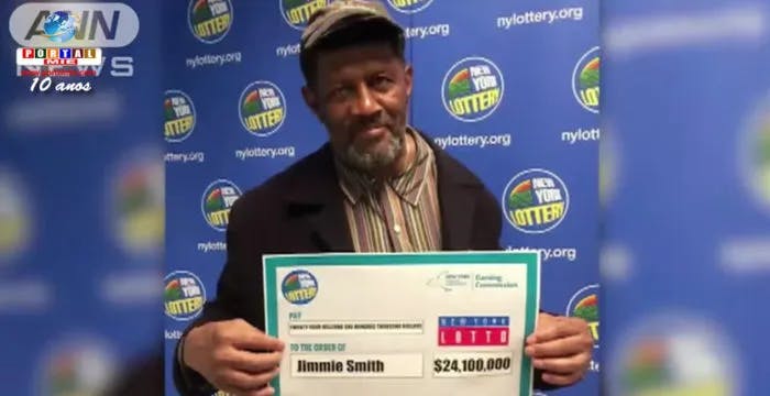 Man holding lottery prize