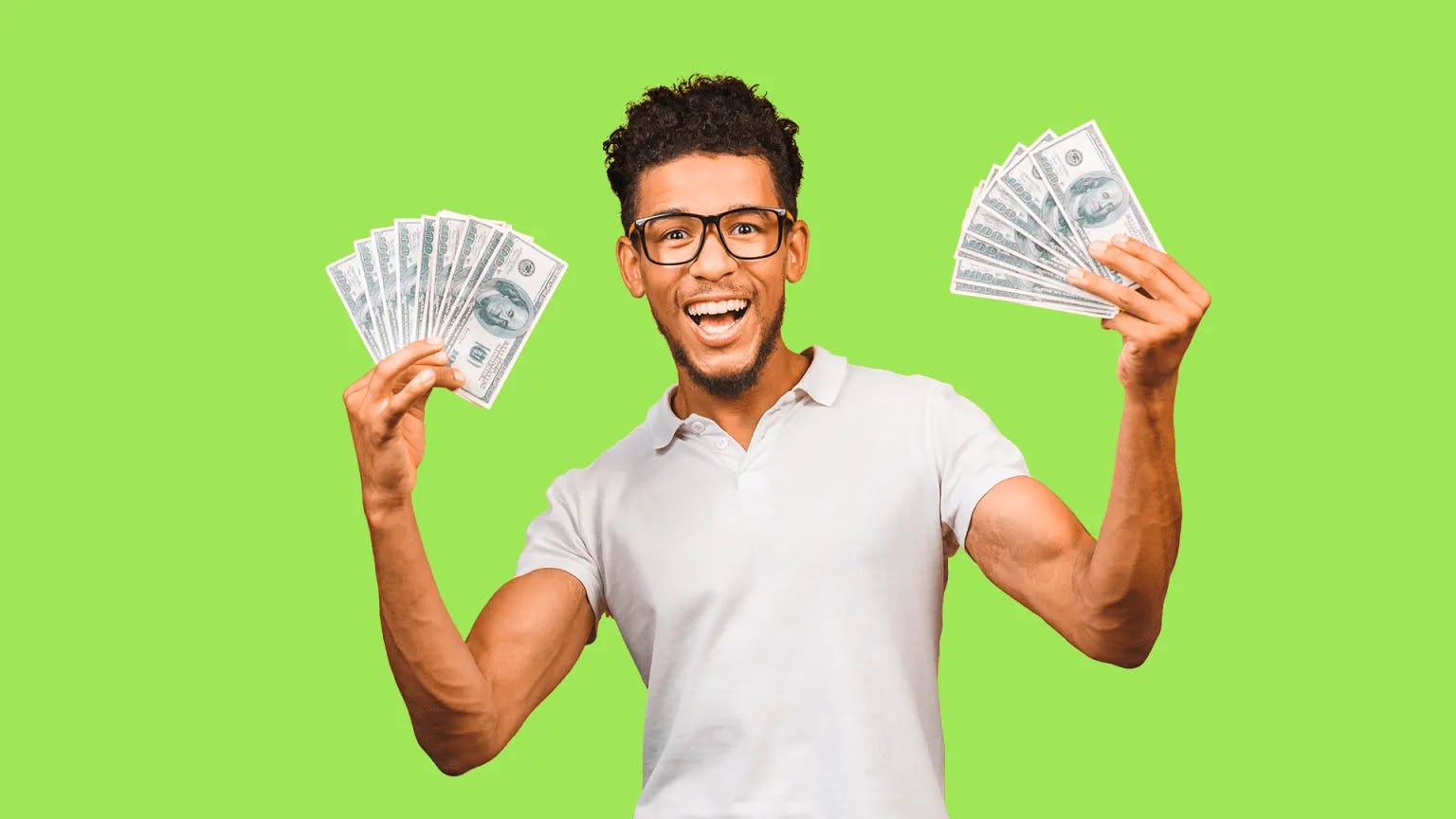 Happy man holding money