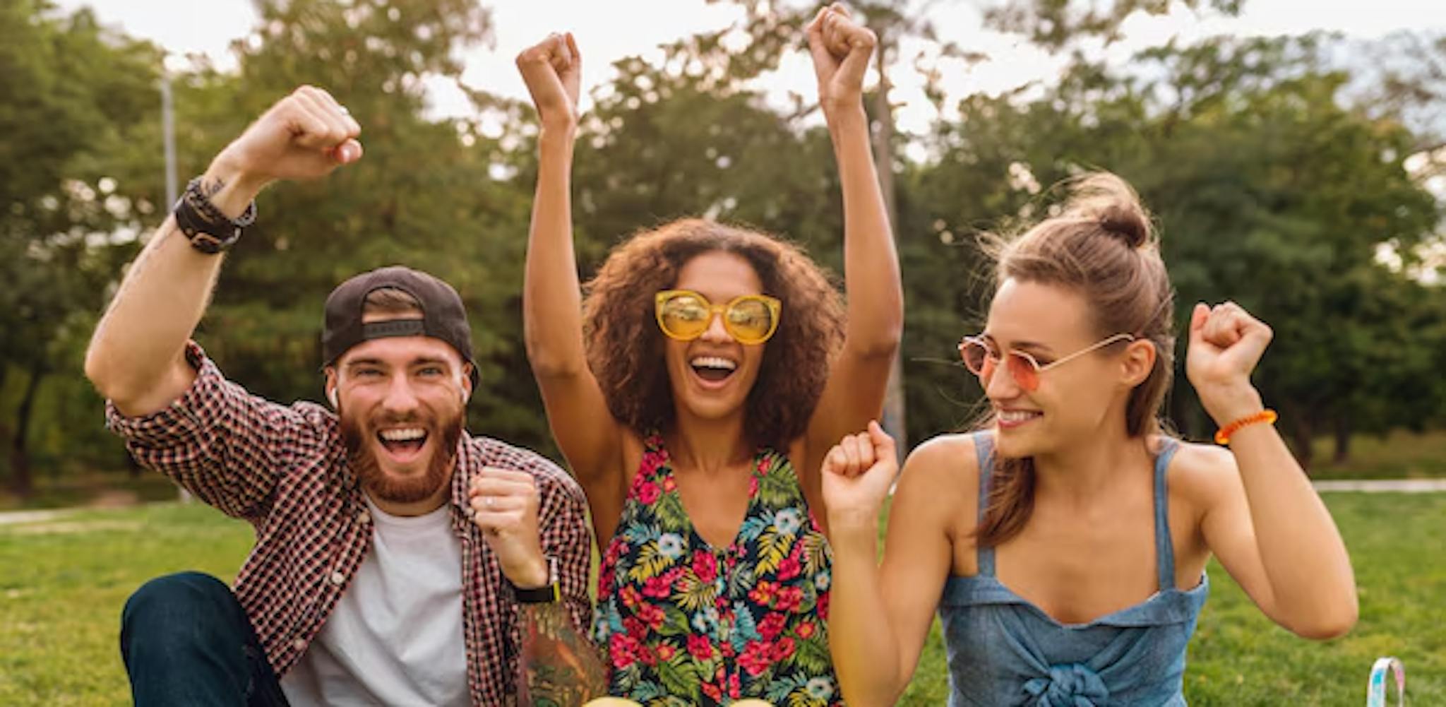 Happy people sitting