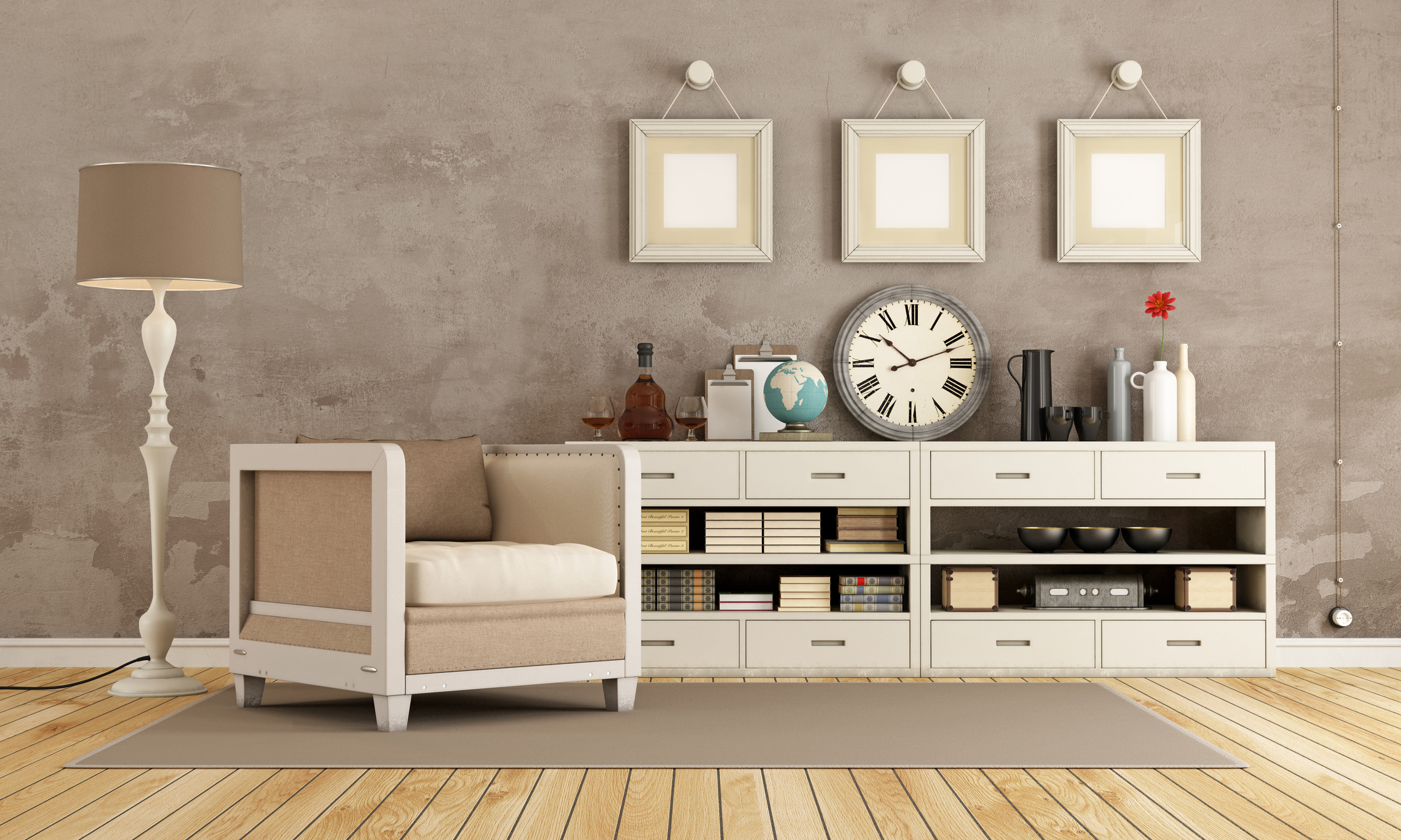 Sala com decoração retrô