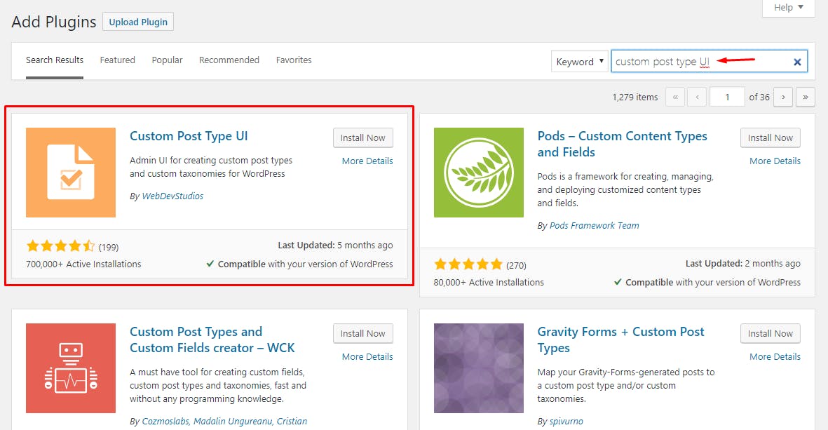 Plugin Custom post type ui