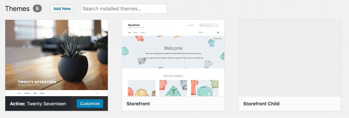 Tema no painel do wordpress