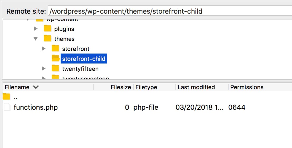 Local do tema filho via ftp