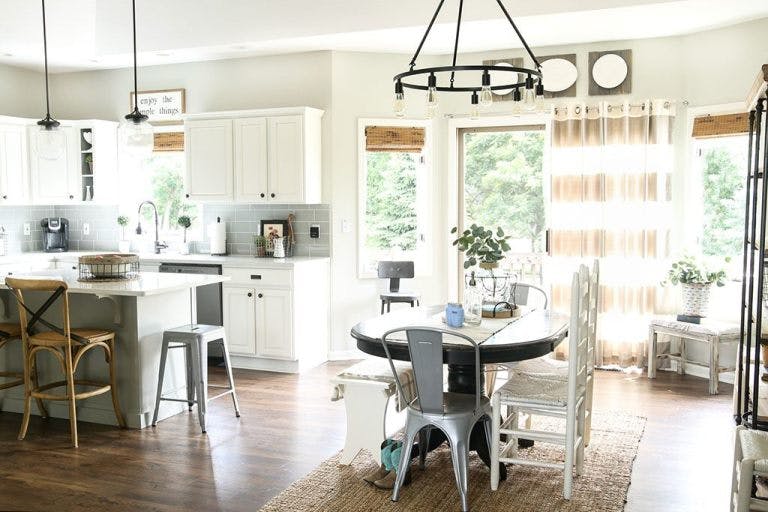 Give a Modern Farmhouse Kitchen Texture with Woven Wood Shades | The ...