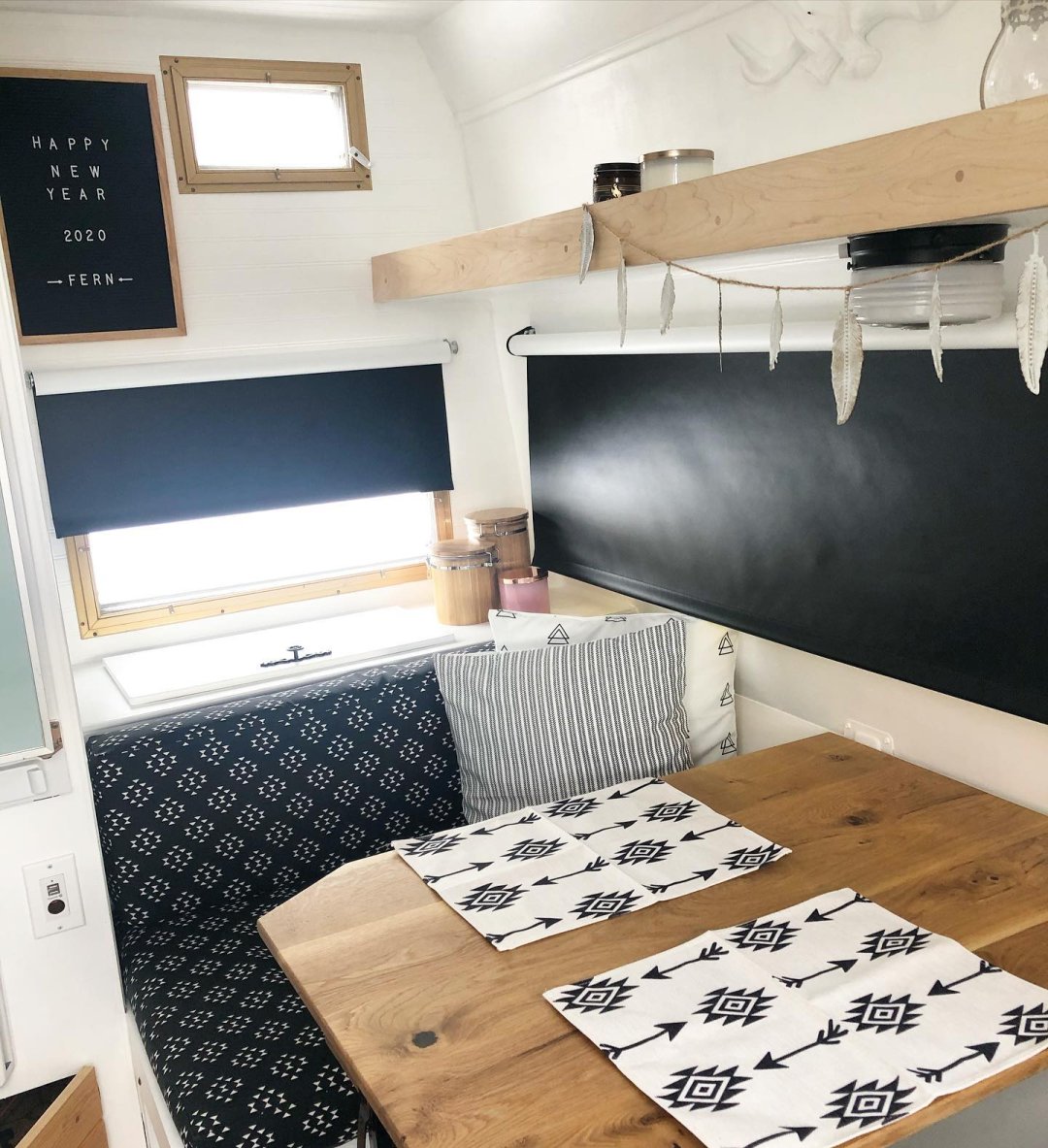 RV Interior with Economy Blackout Vinyl Roller Shades