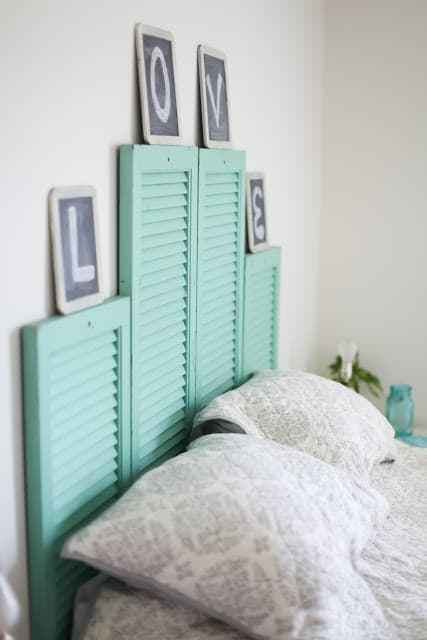 Painted shutters headboard