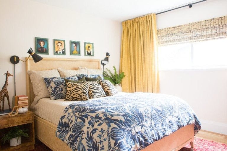 Guest Bedroom Gets Warm, Eclectic Feel with Woven Wood Shades | The ...