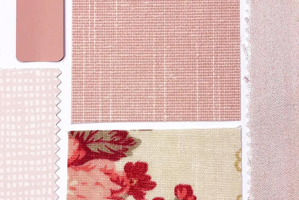 flatlay of pink and red window treatment samples